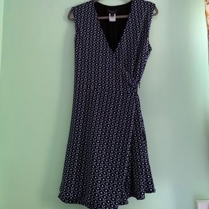 blue and black wrap dress